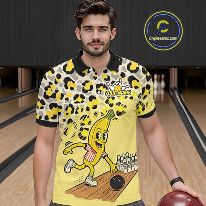 Funny Banana Leopard Pattern Bowling Jersey For Men Custom Bowling Team Shirts, Personalized Bowling Gift NBT1081