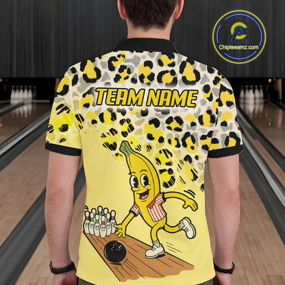 Funny Banana Leopard Pattern Bowling Jersey For Men Custom Bowling Team Shirts, Personalized Bowling Gift NBT1081