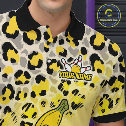 Funny Banana Leopard Pattern Bowling Jersey For Men Custom Bowling Team Shirts, Personalized Bowling Gift NBT1081