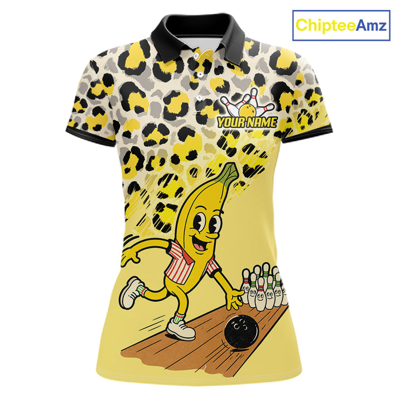 Funny Banana Leopard Pattern Bowling Jersey For Women Custom Bowling Team Shirts, Personalized Bowling Gift NBT1081