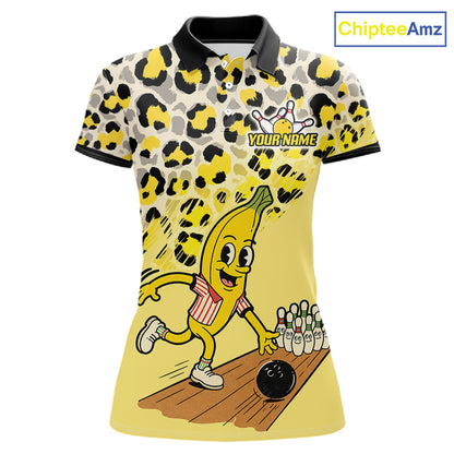 Funny Banana Leopard Pattern Bowling Jersey For Women Custom Bowling Team Shirts, Personalized Bowling Gift NBT1081