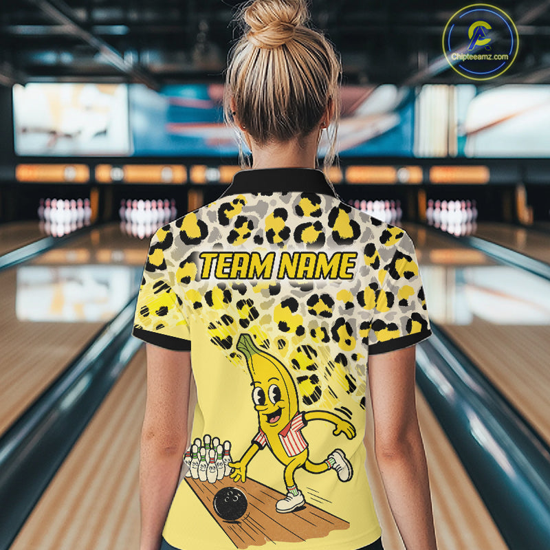 Funny Banana Leopard Pattern Bowling Jersey For Women Custom Bowling Team Shirts, Personalized Bowling Gift NBT1081