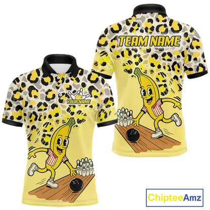 Funny Banana Leopard Pattern Bowling Jersey For Men Custom Bowling Team Shirts, Personalized Bowling Gift NBT1081