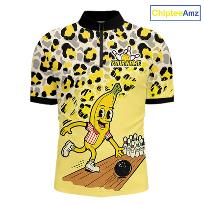 Funny Banana Leopard Pattern Bowling Jersey For Men Custom Bowling Team Shirts, Personalized Bowling Gift NBT1081