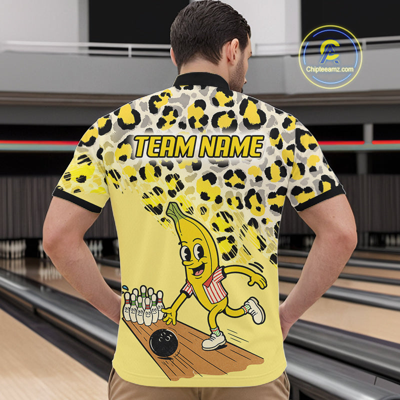 Funny Banana Leopard Pattern Bowling Jersey For Men Custom Bowling Team Shirts, Personalized Bowling Gift NBT1081