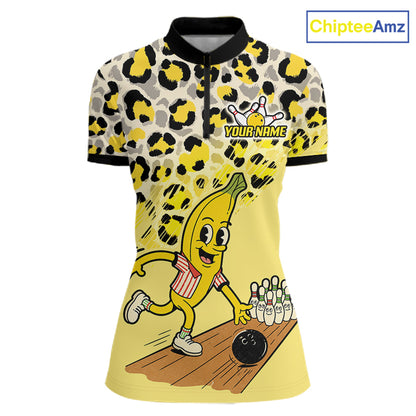 Funny Banana Leopard Pattern Bowling Jersey For Women Custom Bowling Team Shirts, Personalized Bowling Gift NBT1081