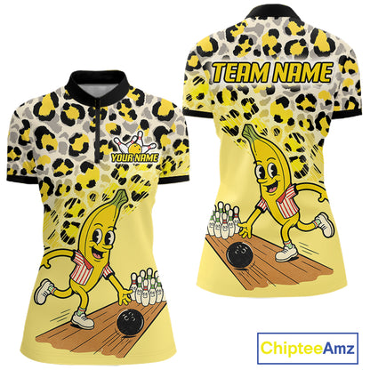 Funny Banana Leopard Pattern Bowling Jersey For Women Custom Bowling Team Shirts, Personalized Bowling Gift NBT1081