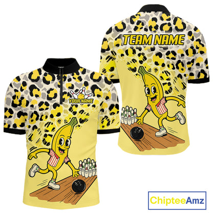 Funny Banana Leopard Pattern Bowling Jersey For Men Custom Bowling Team Shirts, Personalized Bowling Gift NBT1081
