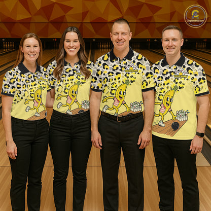 Funny Banana Leopard Pattern Bowling Jersey For Men Custom Bowling Team Shirts, Personalized Bowling Gift NBT1081