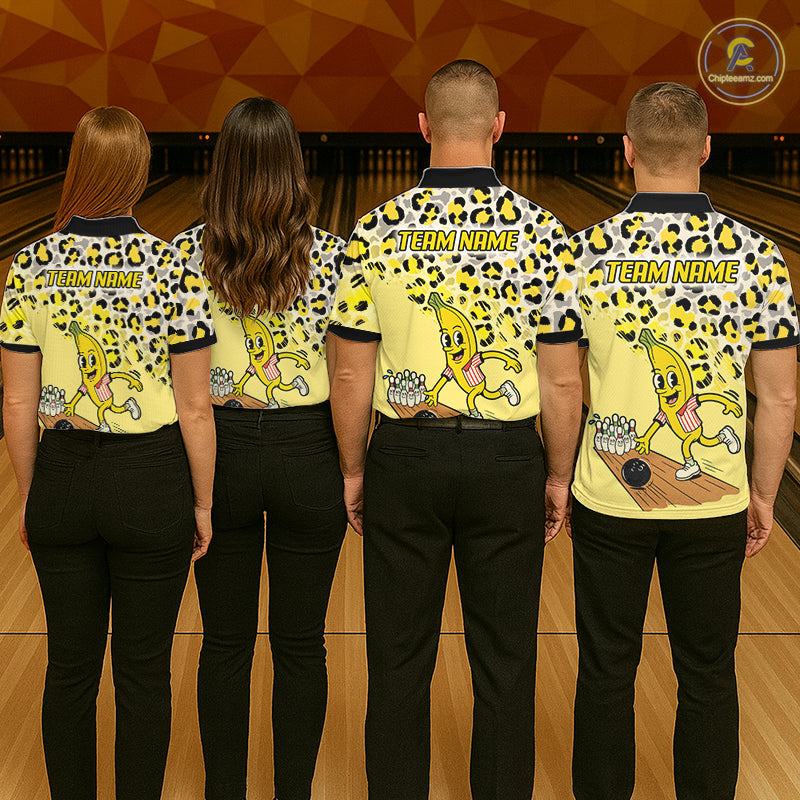 Funny Banana Leopard Pattern Bowling Jersey For Men Custom Bowling Team Shirts, Personalized Bowling Gift NBT1081