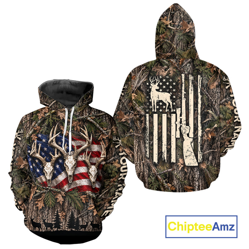 Deer Hunting American Flag Custom 3D All Over Printed Shirts, Personalized Shirt For Hunter  NBT1084
