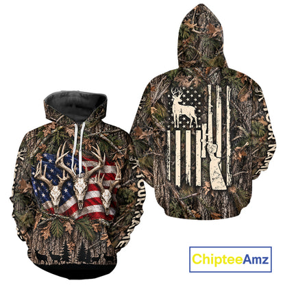 Deer Hunting American Flag Custom 3D All Over Printed Shirts, Personalized Shirt For Hunter  NBT1084