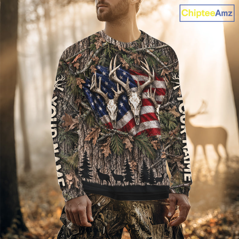 Deer Hunting American Flag Custom 3D All Over Printed Shirts, Personalized Shirt For Hunter  NBT1084