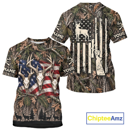 Deer Hunting American Flag Custom 3D All Over Printed Shirts, Personalized Shirt For Hunter  NBT1084