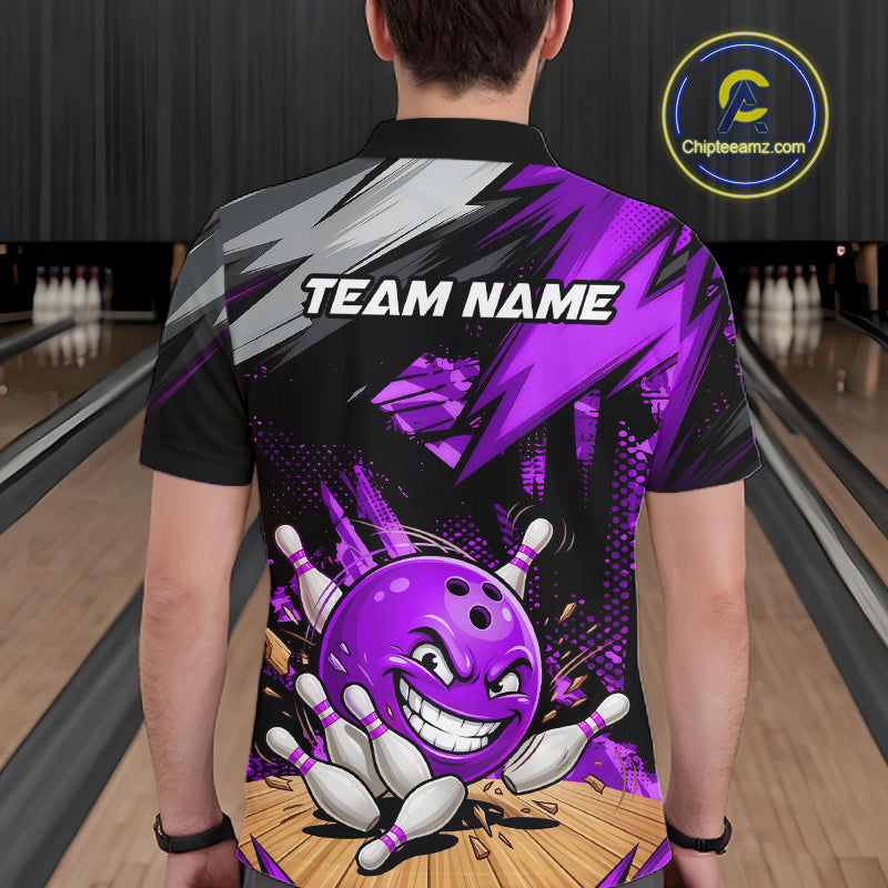 Custom Funny Bowling Ball  Bowling Men Polo & 1/4 Quarter Zip Shirt, Purple Bowling Team Shirt NBT930