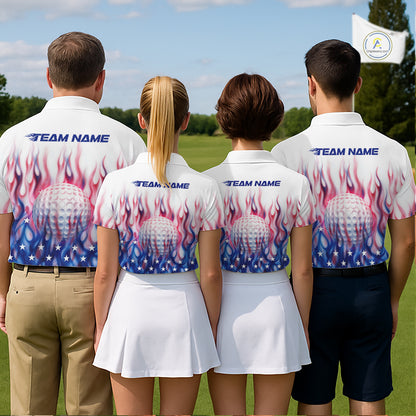 Fire American Flag Custom Patriotic Golf Polo Shirts For Men, Flame US Golf Shirt NBT1003