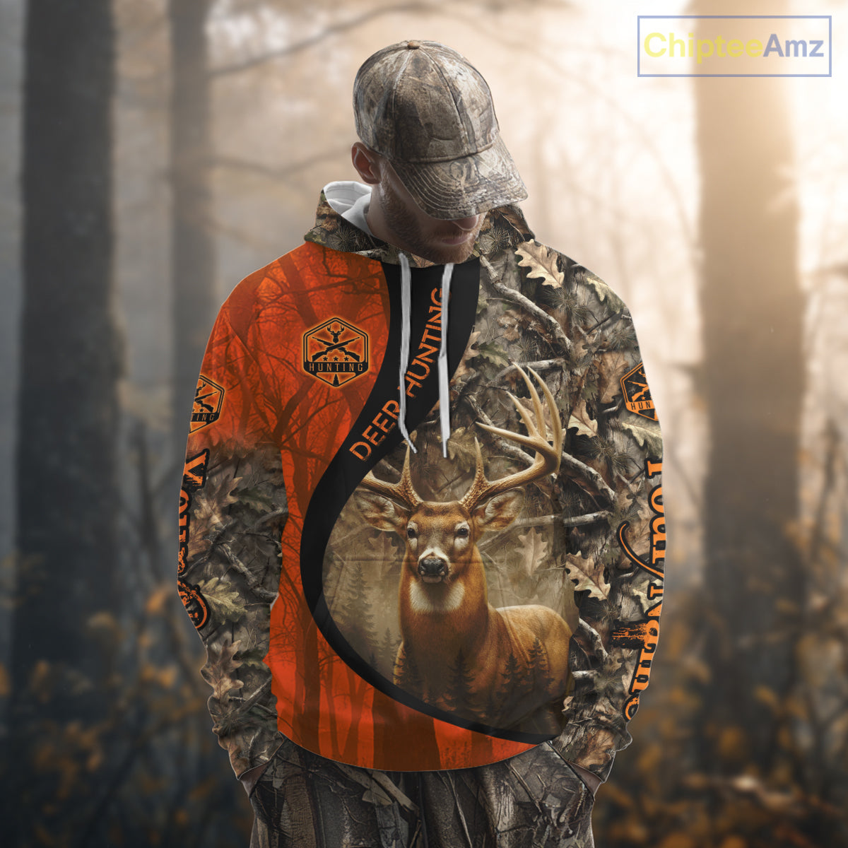 Orange Deer Camouflage US Flag Personalized Hunting Shirts, Hunting Outfit NBT57