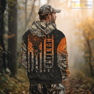 Orange Deer Camouflage US Flag Personalized Hunting Shirts, Hunting Outfit NBT57