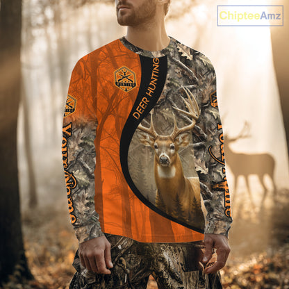 Orange Deer Camouflage US Flag Personalized Hunting Shirts, Hunting Outfit NBT57