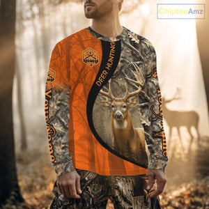 Orange Deer Camouflage US Flag Personalized Hunting Shirts, Hunting Outfit NBT57