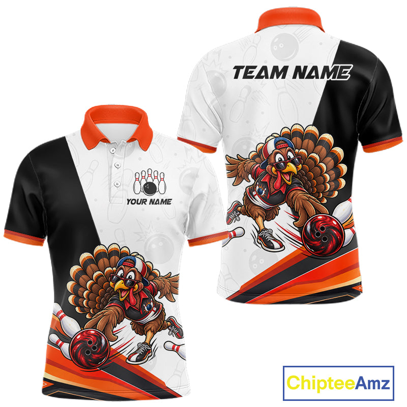 Funny Turkey Bowling Shirt For Men, Bowling Tournament Polo & 1/4 Zip Bowling Team Shirts NBT1006