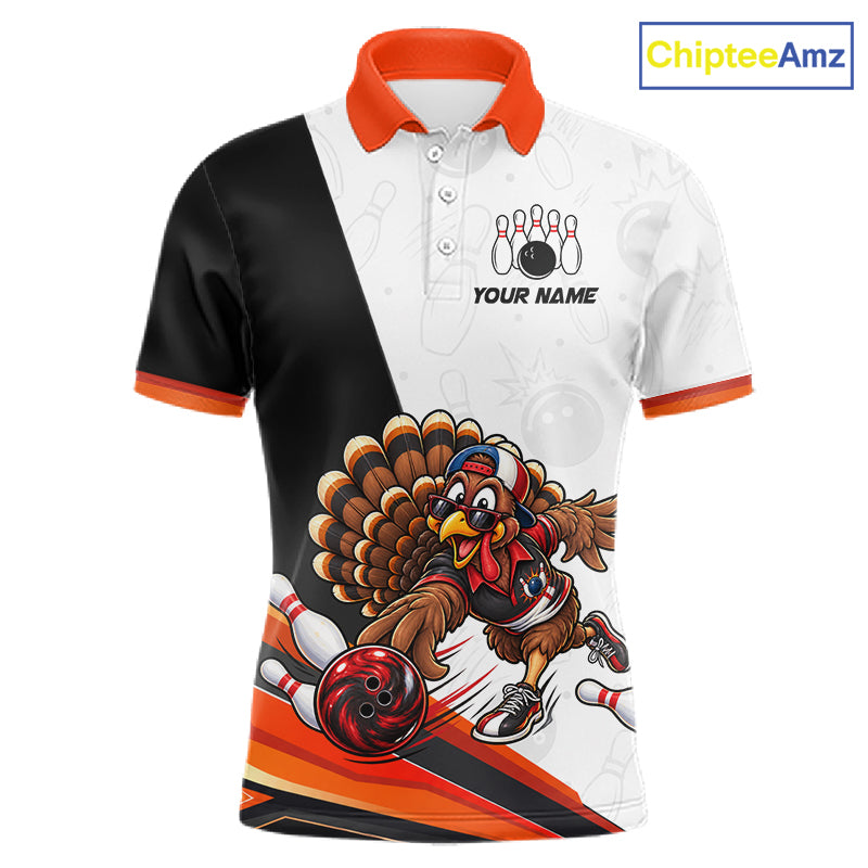 Funny Turkey Bowling Shirt For Men, Bowling Tournament Polo & 1/4 Zip Bowling Team Shirts NBT1006