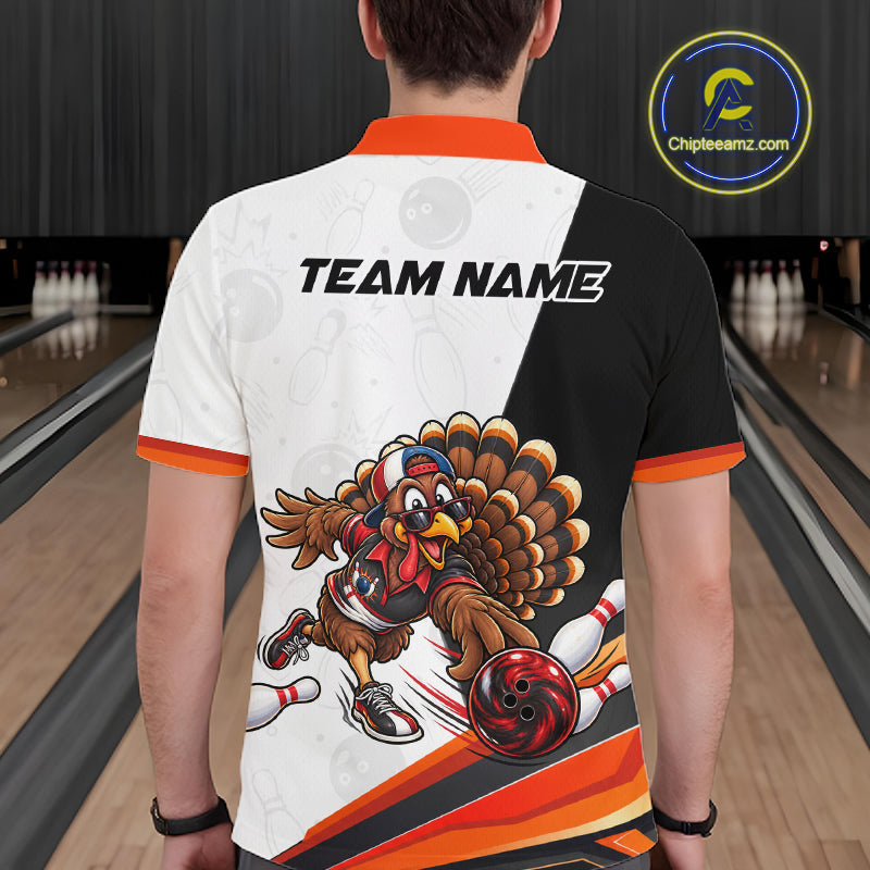 Funny Turkey Bowling Shirt For Men, Bowling Tournament Polo & 1/4 Zip Bowling Team Shirts NBT1006