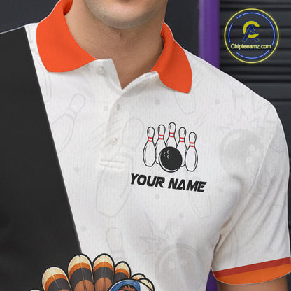 Funny Turkey Bowling Shirt For Men, Bowling Tournament Polo & 1/4 Zip Bowling Team Shirts NBT1006