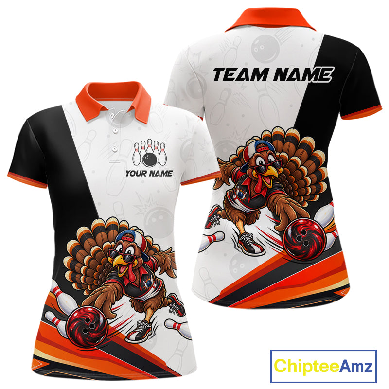 Funny Turkey Bowling Shirt For Women, Bowling Tournament Polo & 1/4 Zip Bowling Team Shirts NBT1006