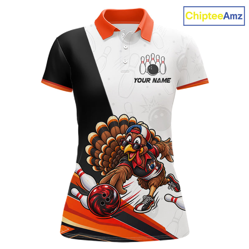 Funny Turkey Bowling Shirt For Women, Bowling Tournament Polo & 1/4 Zip Bowling Team Shirts NBT1006