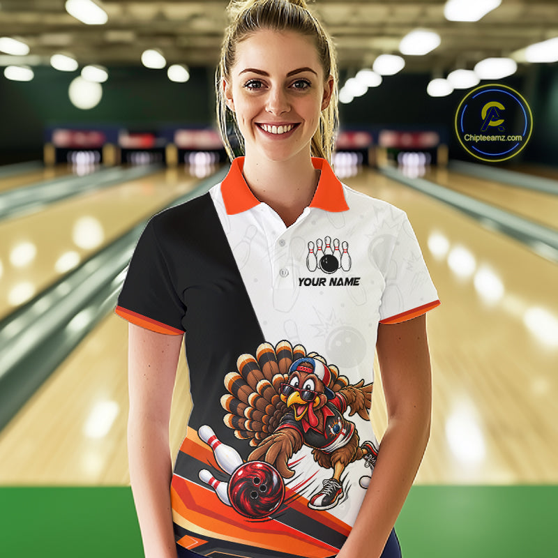 Funny Turkey Bowling Shirt For Women, Bowling Tournament Polo & 1/4 Zip Bowling Team Shirts NBT1006