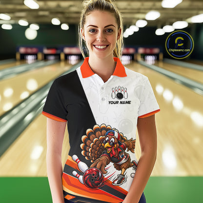 Funny Turkey Bowling Shirt For Women, Bowling Tournament Polo & 1/4 Zip Bowling Team Shirts NBT1006