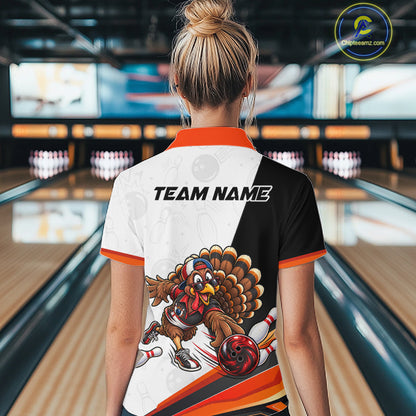 Funny Turkey Bowling Shirt For Women, Bowling Tournament Polo & 1/4 Zip Bowling Team Shirts NBT1006