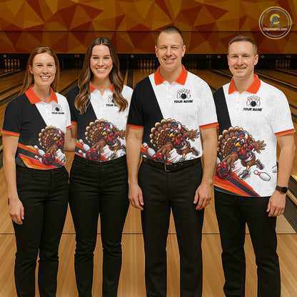 Funny Turkey Bowling Shirt For Men, Bowling Tournament Polo & 1/4 Zip Bowling Team Shirts NBT1006