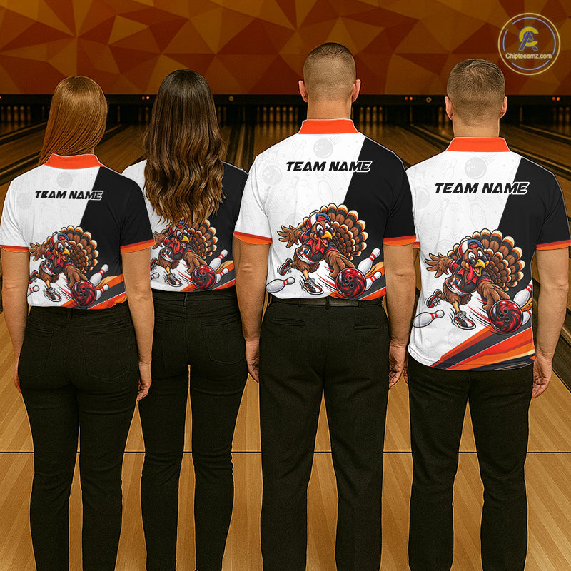 Funny Turkey Bowling Shirt For Men, Bowling Tournament Polo & 1/4 Zip Bowling Team Shirts NBT1006