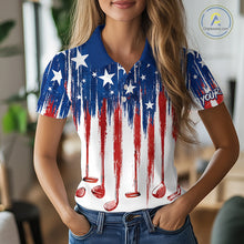 Load image into Gallery viewer, Personalized American Flag Golf White Womens Golf Polo Shirts Custom Name Golf Gifts For Ladies NBT659