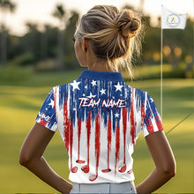 Load image into Gallery viewer, Personalized American Flag Golf White Womens Golf Polo Shirts Custom Name Golf Gifts For Ladies NBT659