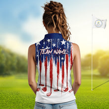 Load image into Gallery viewer, Personalized American Flag Golf White Womens Sleeveless Golf Polo Shirts Custom Name Golf Gifts For Ladies NBT659