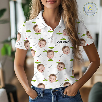 Personalized Face & Name Golf Polo Shirt For Women, Best Mom Golf Shirt, Mother's Day Gift Polo|White NBT661