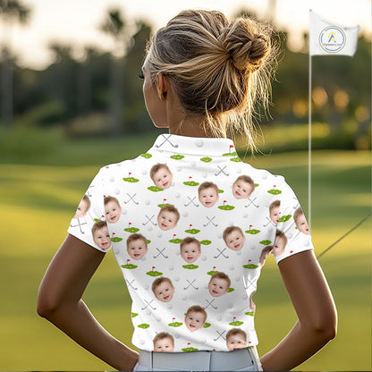 Personalized Face & Name Golf Polo Shirt For Women, Best Mom Golf Shirt, Mother's Day Gift Polo|White NBT661