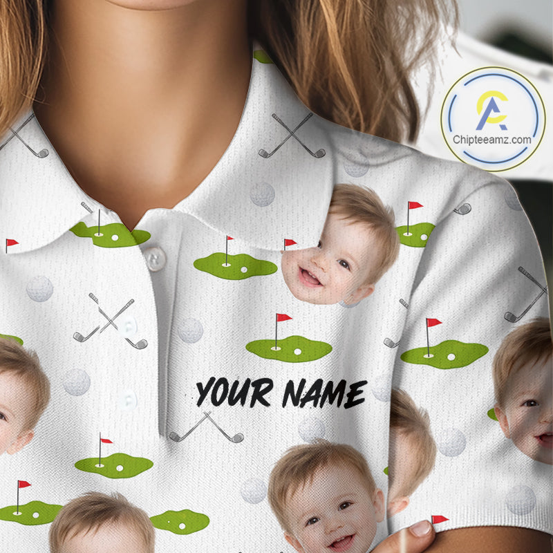 Personalized Face & Name Golf Polo Shirt For Women, Best Mom Golf Shirt, Mother's Day Gift Polo|White NBT661