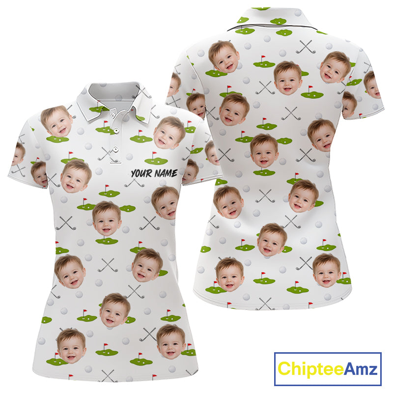 Personalized Face & Name Golf Polo Shirt For Women, Best Mom Golf Shirt, Mother's Day Gift Polo|White NBT661