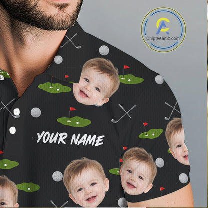 Personalized Face & Name Golf Polo Shirt For Men, Best Dad Golf Shirt, Father's Day Gift Polo|Black NBT662