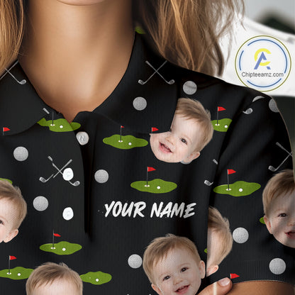 Personalized Face & Name Golf Polo Shirt For Women, Best Mom Golf Shirt, Mother's Day Gift Polo|Black NBT662