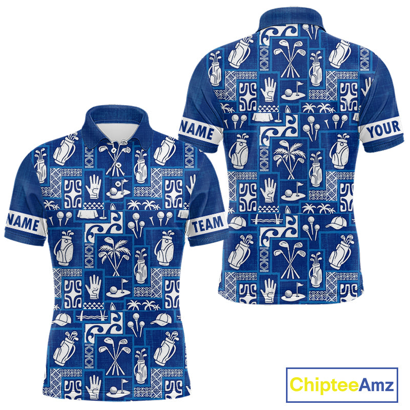 Blue Pattern Mens Golf Polo Shirts Custom Name Best Golf Clothing Shirts NBT1009