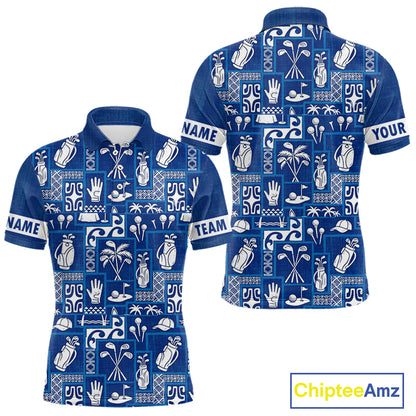 Blue Pattern Mens Golf Polo Shirts Custom Name Best Golf Clothing Shirts NBT1009
