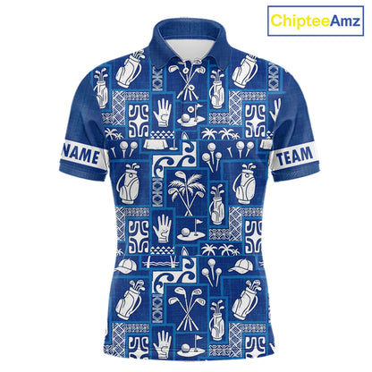 Blue Pattern Mens Golf Polo Shirts Custom Name Best Golf Clothing Shirts NBT1009