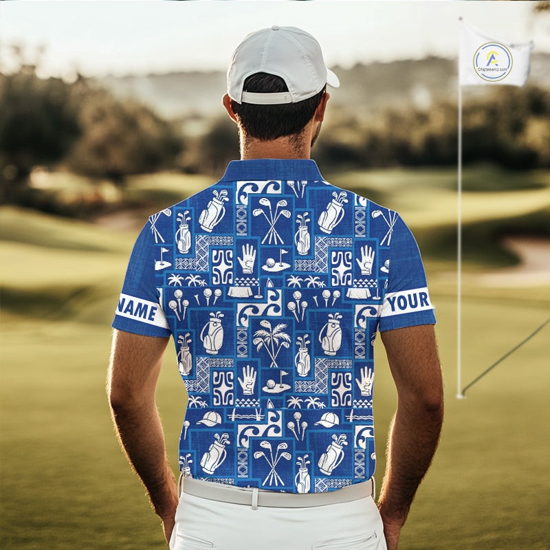 Blue Pattern Mens Golf Polo Shirts Custom Name Best Golf Clothing Shirts NBT1009