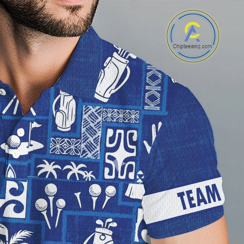 Blue Pattern Mens Golf Polo Shirts Custom Name Best Golf Clothing Shirts NBT1009