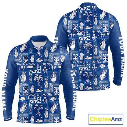Blue Pattern Mens Golf Polo Shirts Custom Name Best Golf Clothing Shirts NBT1009